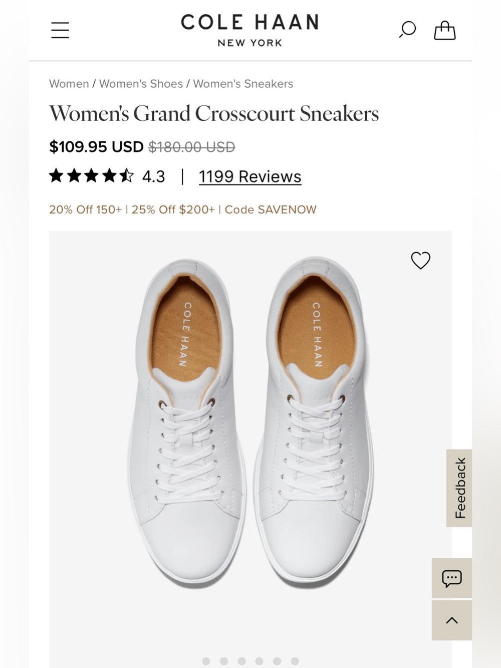 Cole Haan grand court White Leather Women's Low-Top Sneakers 8